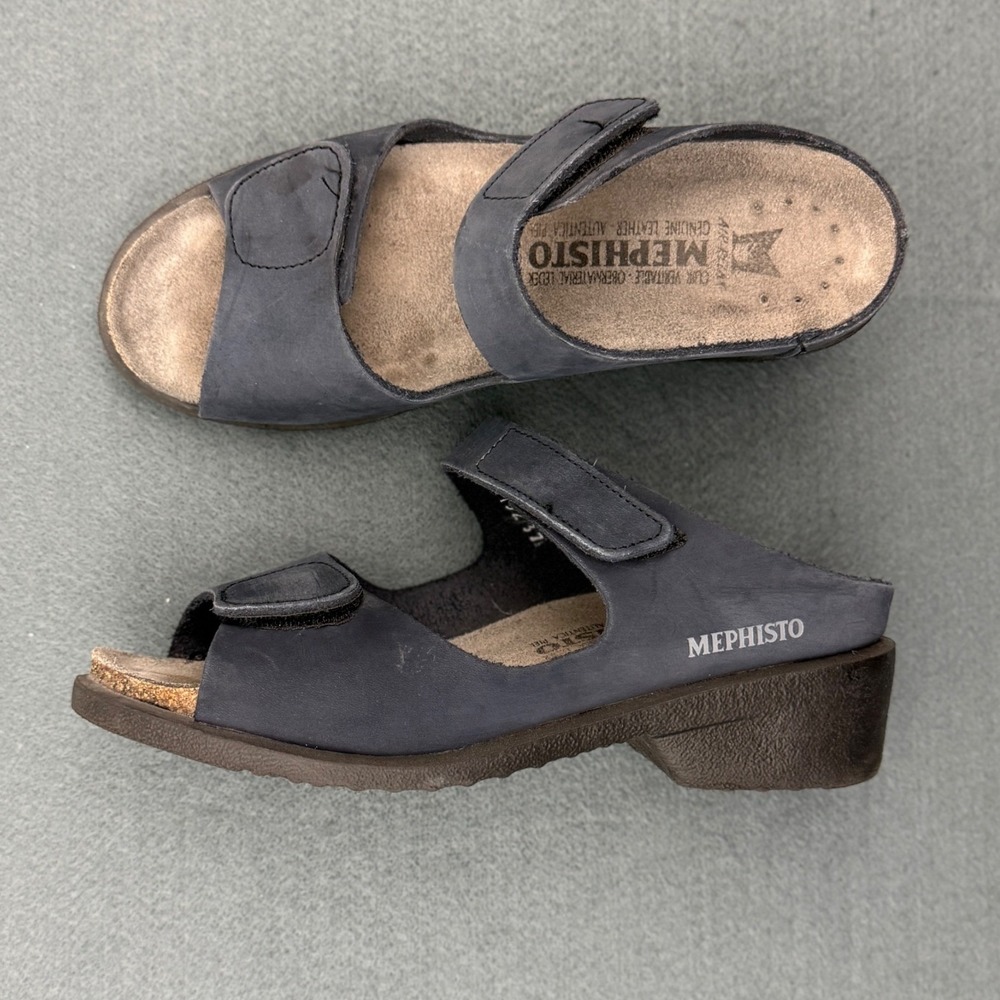 Mephisto Sandals Womens 37 (US 6.5) Blue Gray Comfort Adjustable Straps Leather